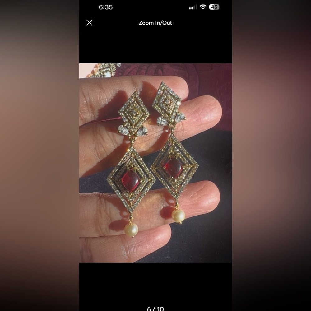 Gorgeous Ruby Drop Earrings With Clear Swarovski … - image 7